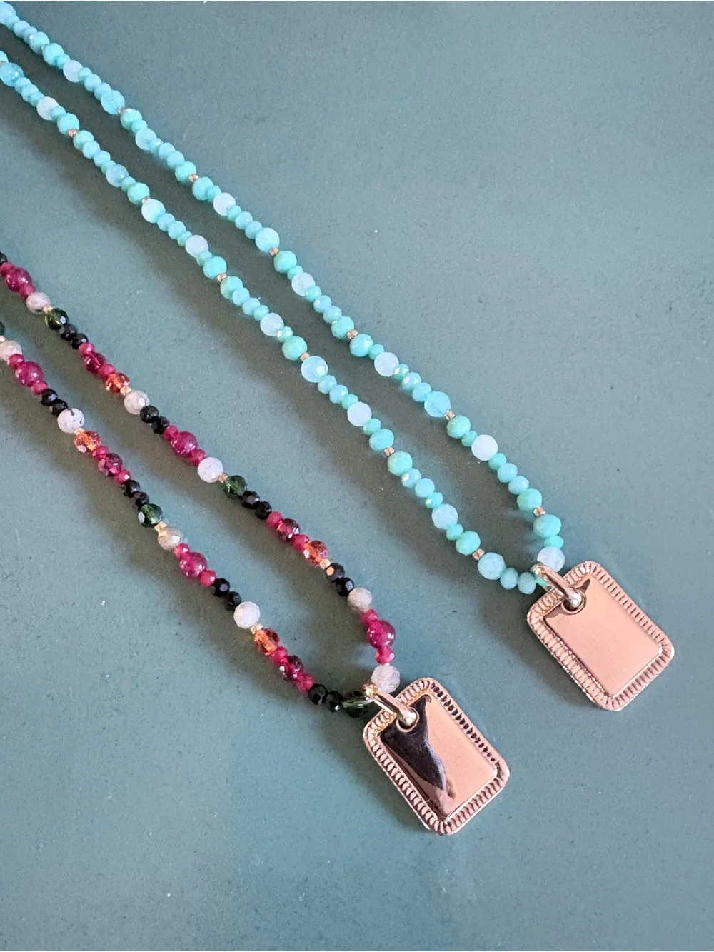 Madewell Lot 2 Multi Colored Candy Beaded Necklaces With Gold Pendants Turquoise - Picture 3 of 7